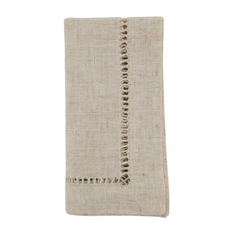 Natural Poly Linen Blend Hemstitched Dinner Napkins Set of 12