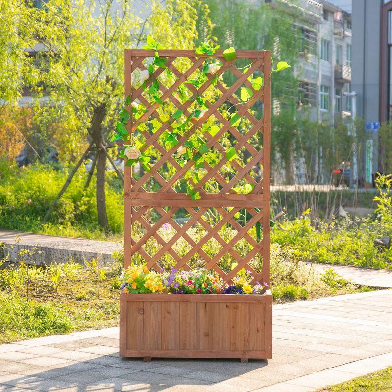 Outsunny Wooden Raised Garden Bed, Raised Planter Box, Planter with Trellis for Climbing Plants Flowers