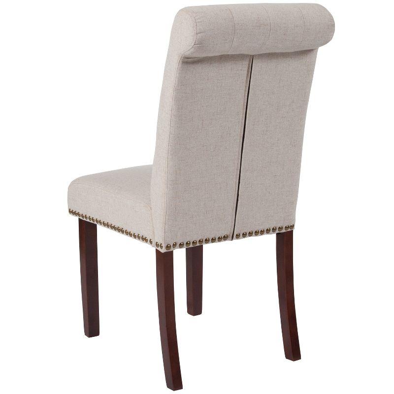 Beige Fabric and Walnut Wood Parsons Side Chair