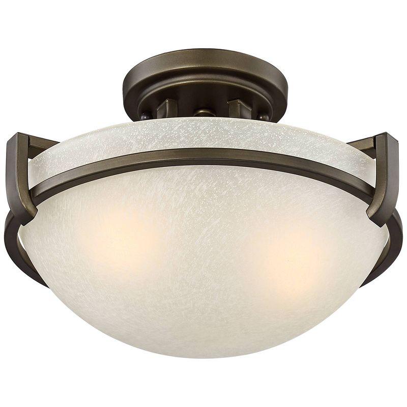 Regency Hill Mallot Modern Ceiling Light Semi Flush Mount Fixture 13" Wide Oil Rubbed Bronze 2-Light Champagne Crackle Glass Bowl Shade for Bedroom