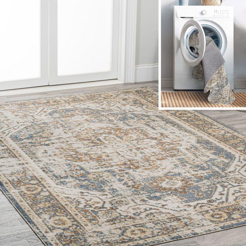 JONATHAN Y Keesha Bold Distressed Medallion Low-Pile Machine-Washable Blue/Cream 4 ft. x 6 ft. Area Rug