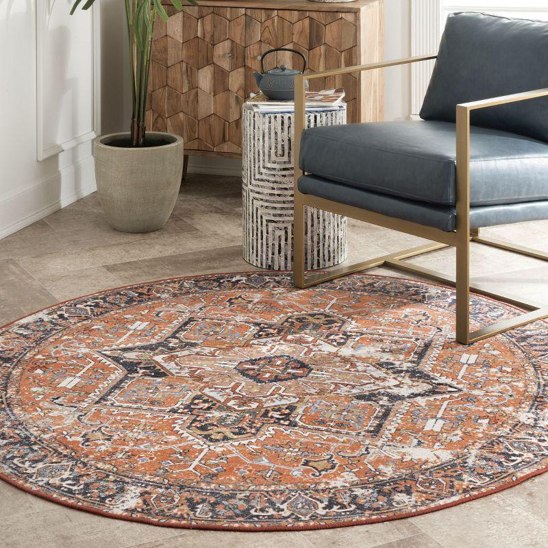 Elegant Rust 61" Round Synthetic Vintage Rug