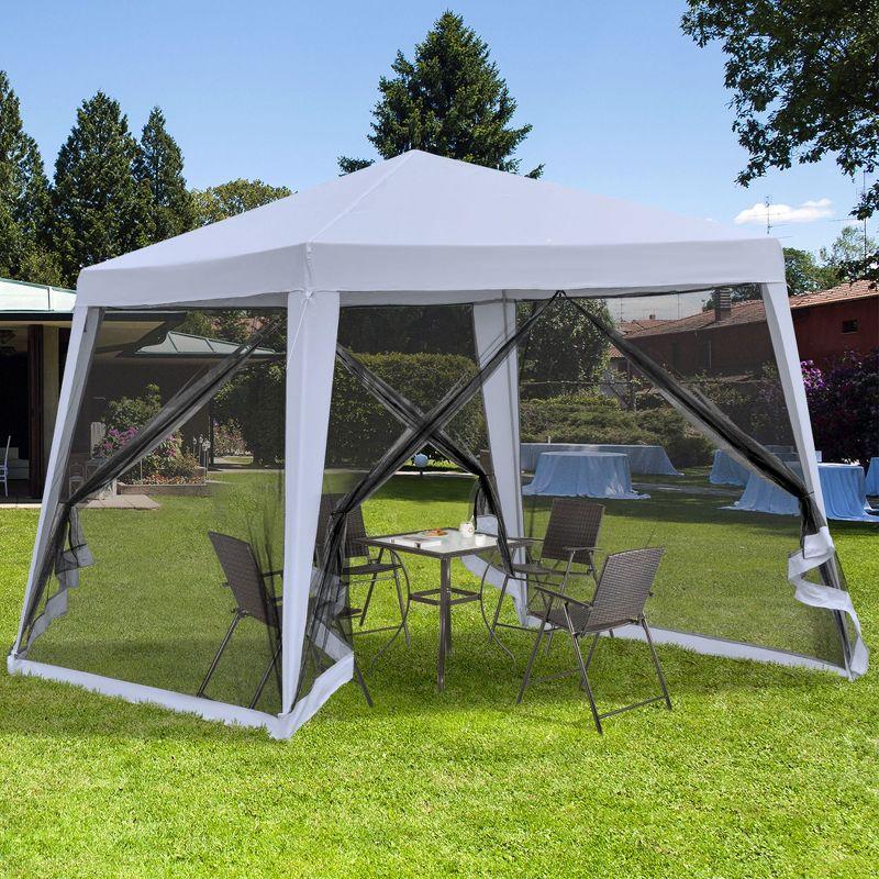 Outsunny 10'x10' Outdoor Party Tent Canopy with Mesh Sidewalls, Patio Gazebo Sun Shade Screen Shelter