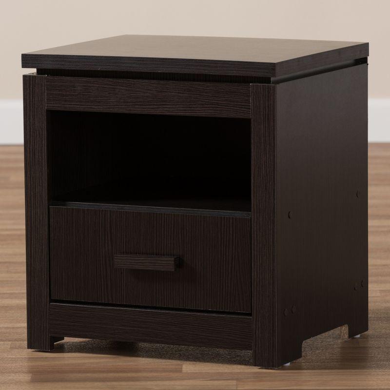 Bienna Modern and Contemporary 1 Drawer Nightstand: Bedside Storage, Wenge Finish - Baxton Studio