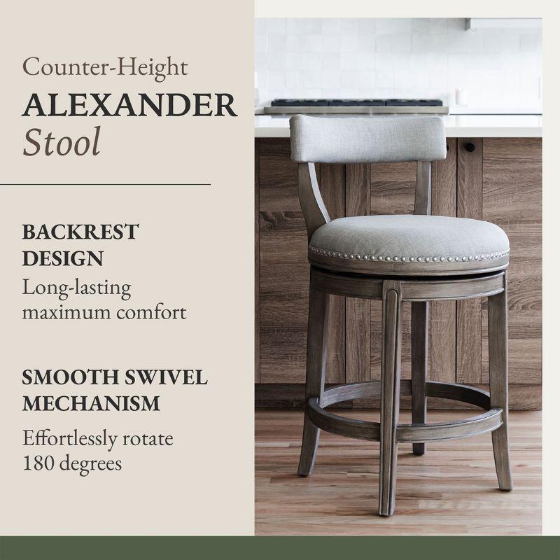 Maven Lane Alexander Kitchen Bar Stool in Weathered Oak Finish w/ Sand Color Fabric Upholstery