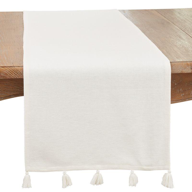 White Cotton Modern Minimalist Tassel Table Runner