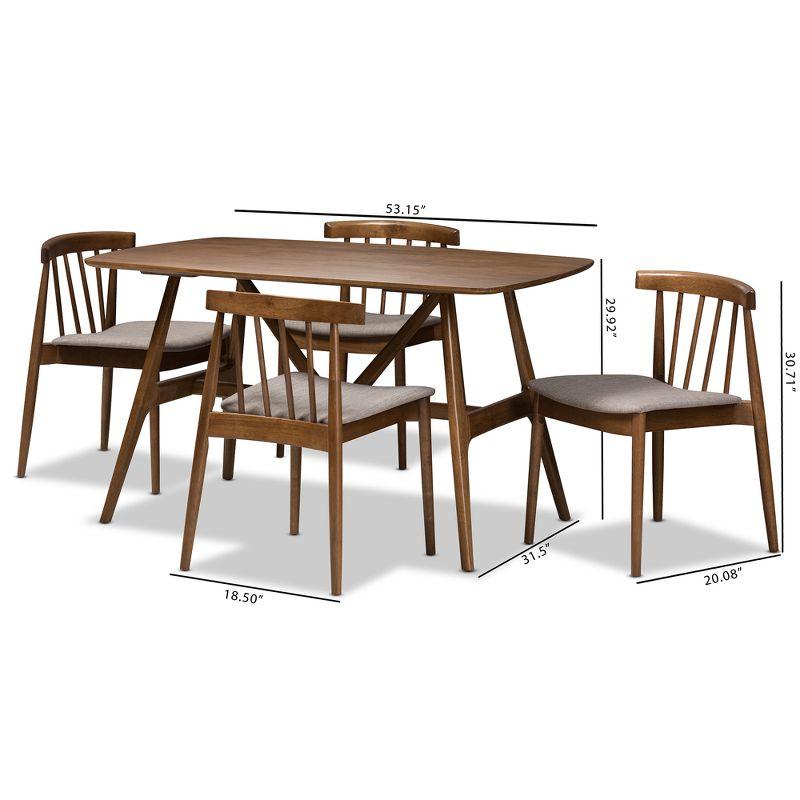 5pc Wyatt Midcentury Modern Dining Set with Solid Rubberwood & Polyester Seats - Baxton Studio