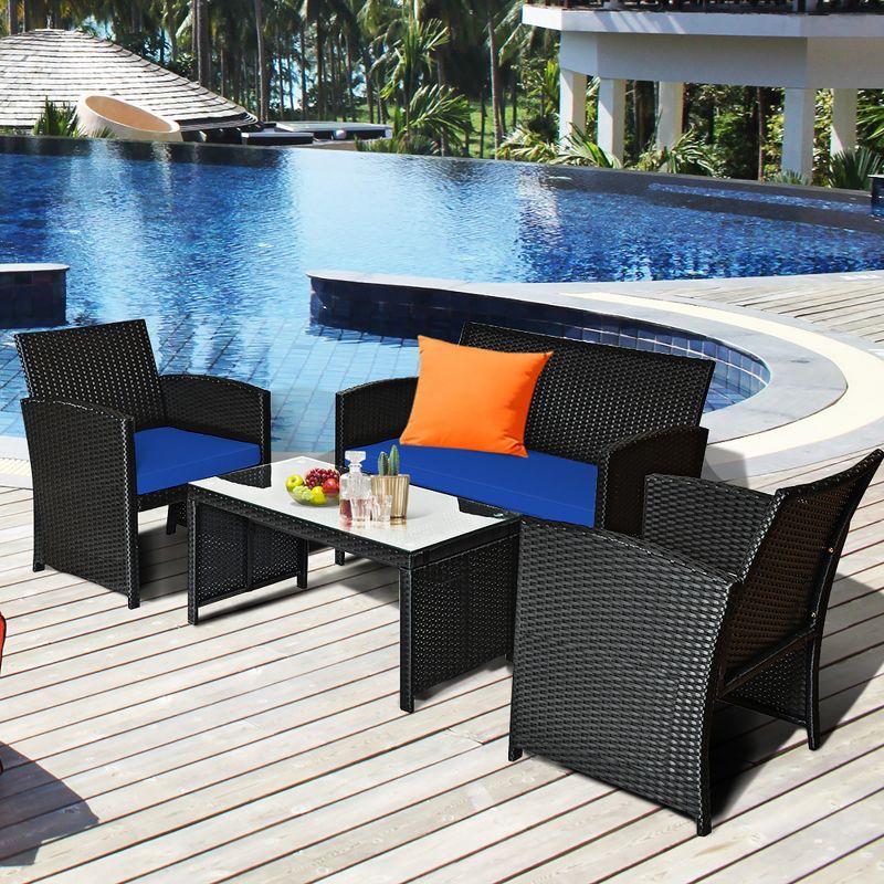 Costway 8PCS Patio Rattan Furniture Conversation Set Cushion Sofa Table Garden Turquoise\Navy\Black\Red