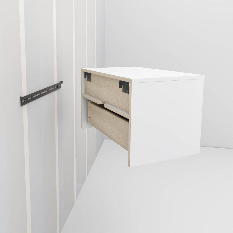 Floating 1 Drawer Nightstand with Open Shelf Drifted Gray - Prepac: Laminated, Cable Management, Metal Glides