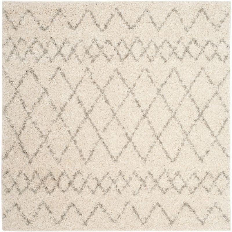 Berber Shag BER165 Power Loomed Indoor Area Rug - Cream/Light Grey - 6'7"x6'7" - Safavieh
