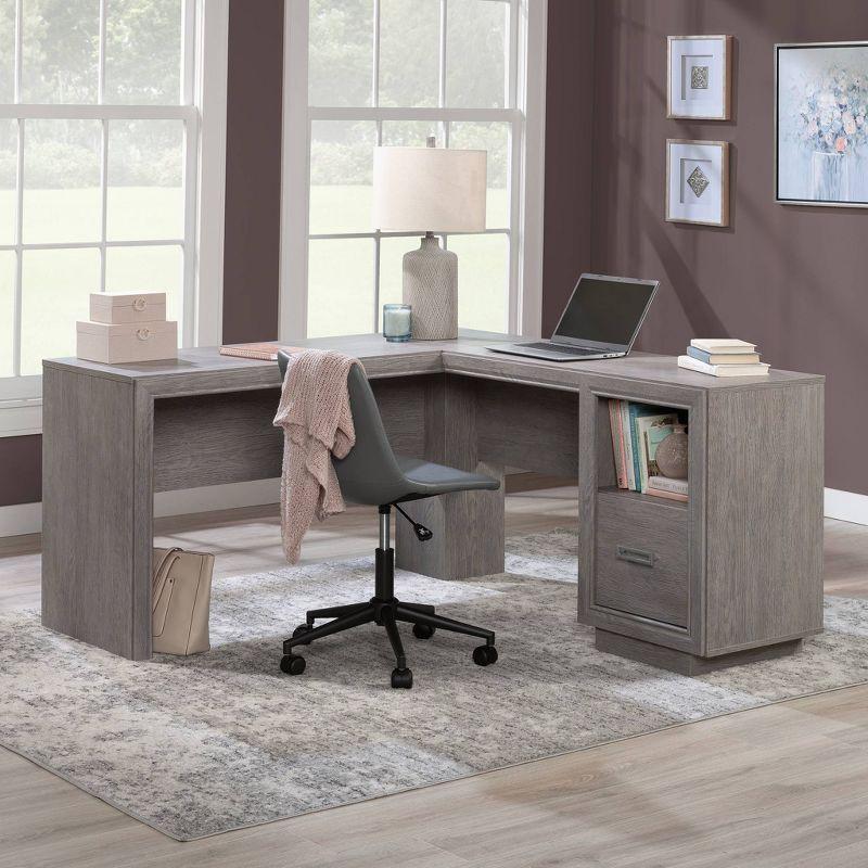 Gray Ashen Oak L-Shaped Computer Desk with Drawer and Filing Cabinet