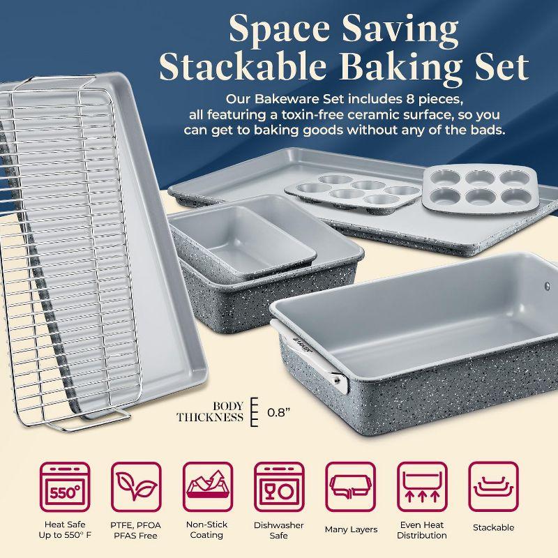 Bakken Swiss 8-Piece Stackable Bakeware Set - Ceramic Non-Stick Coating - MARBLE