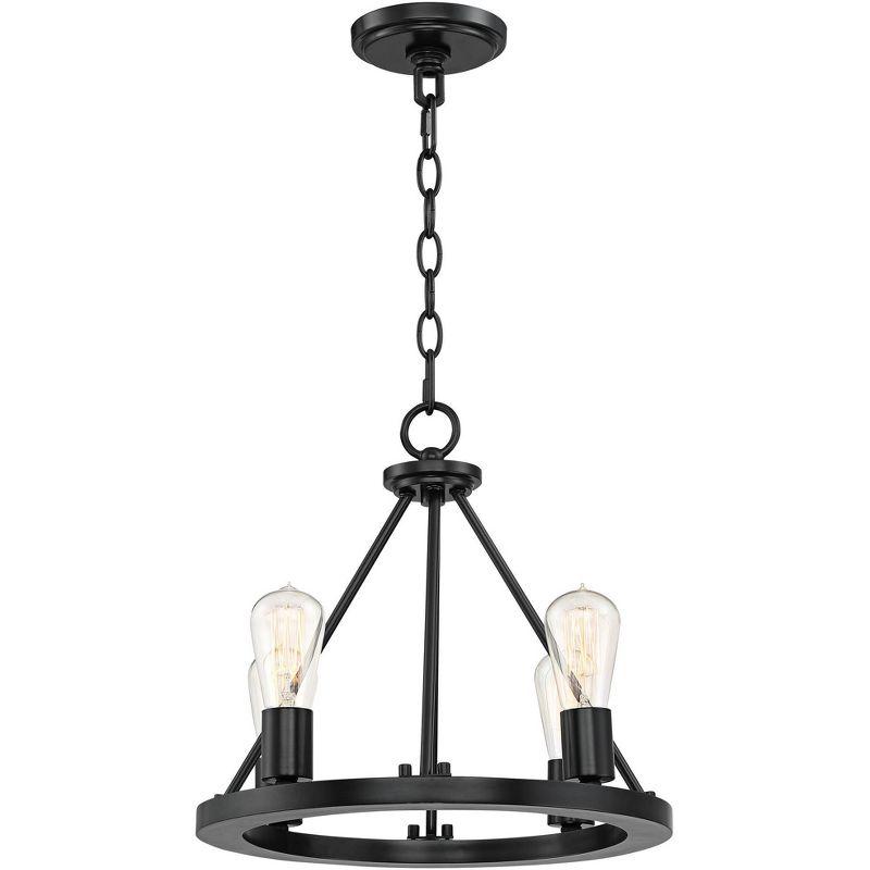 Franklin Iron Works Lacey Black Wagon Wheel Chandelier 16" Wide Rustic Farmhouse 4-Light LED Fixture for Dining Room House Kitchen Island Entryway