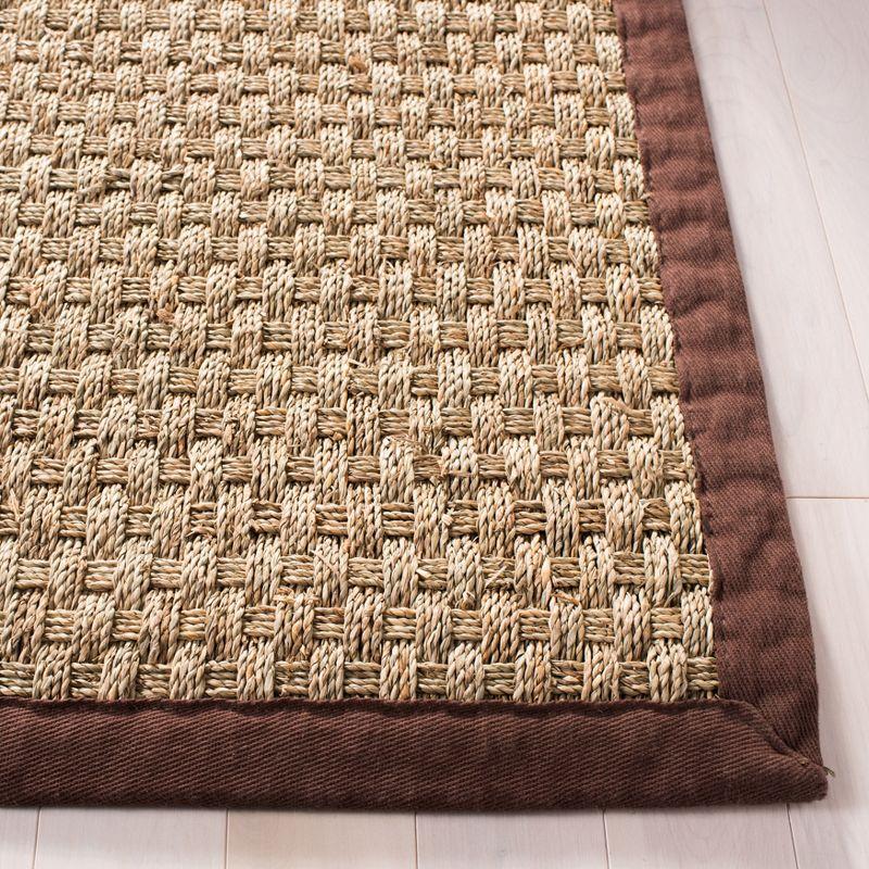 Natural Fiber Hand-Knotted Runner Rug with Dark Brown Border