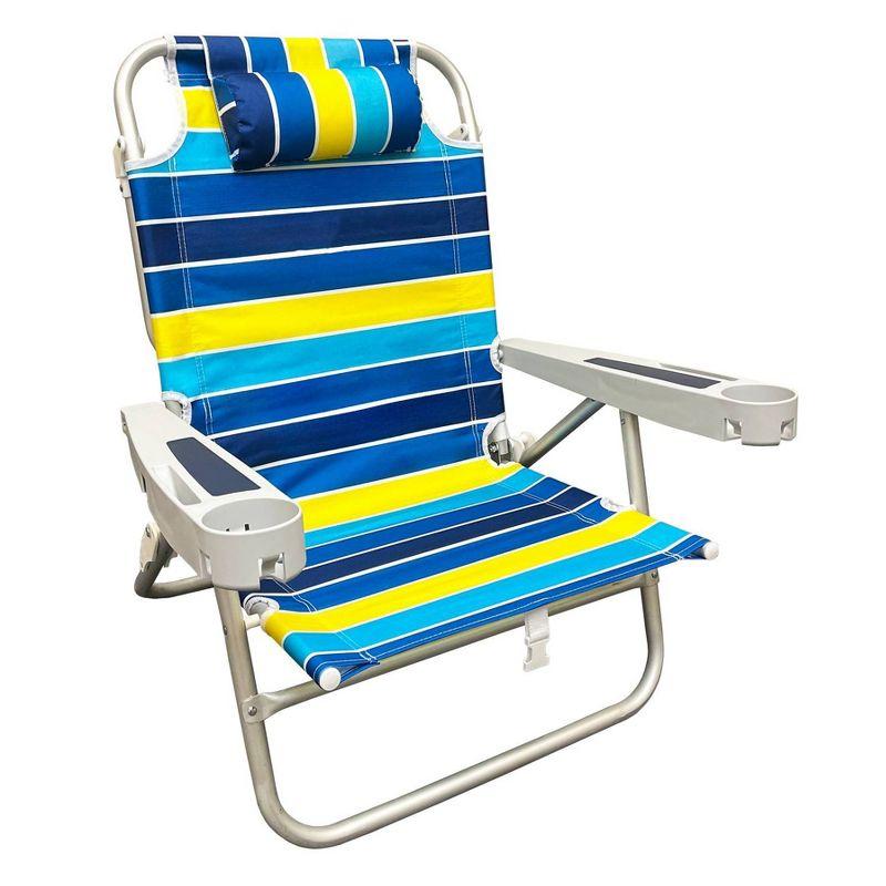 Bold Stripe Aluminum Frame Reclining Beach Chair with Headrest