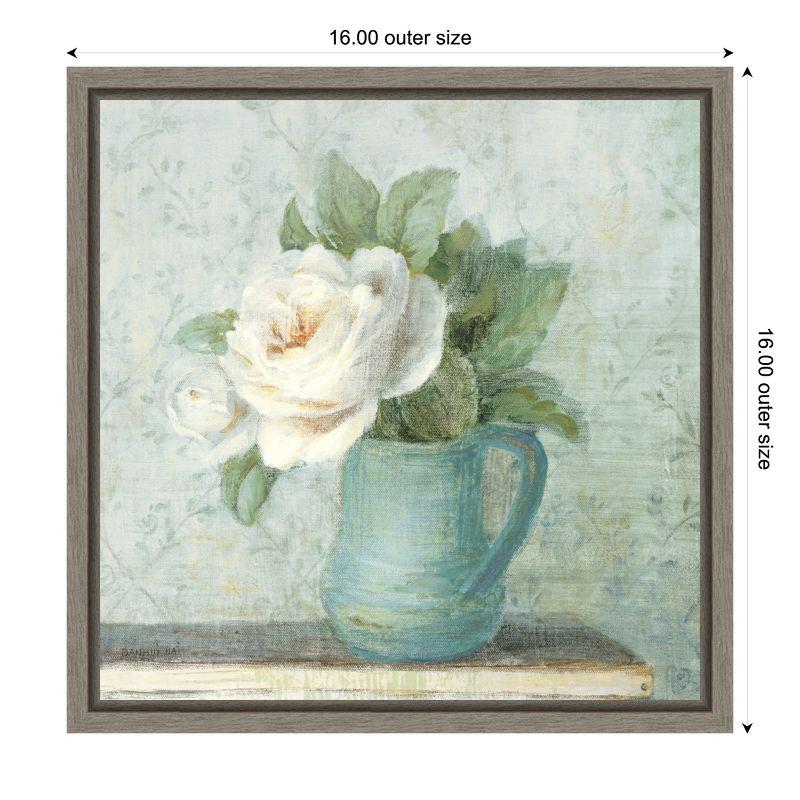 Amanti Art June Roses II White Blue by Danhui Nai Canvas Wall Art Print Framed 16 x 16-in.