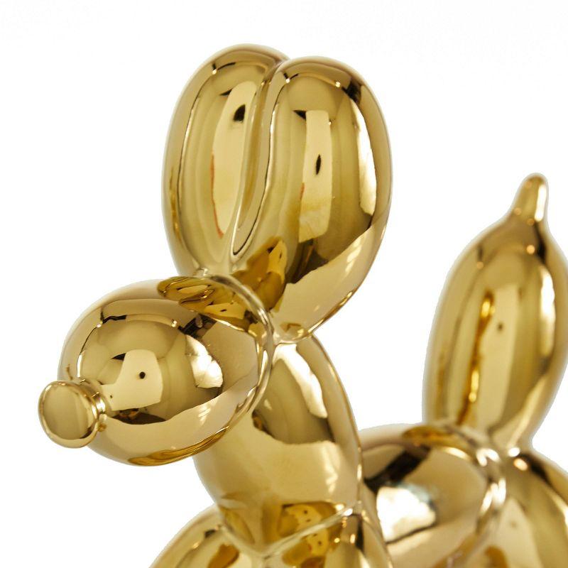 Gold Glossy Finish On Ceramic Balloon Dog Sculptures, Set Of 2: 7", 9"