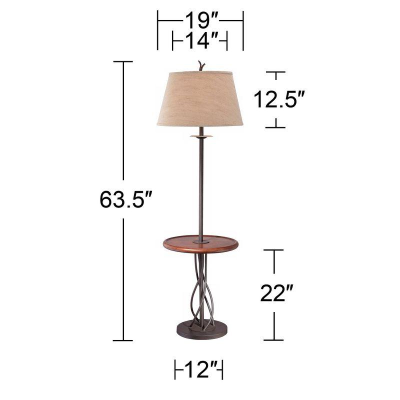 Franklin Iron Works Rustic Floor Lamp with Table 63.5" Tall Wood Twisted Iron Base Linen Empire Shade for Living Room Reading Bedroom