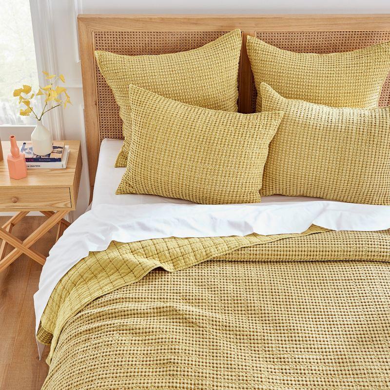 Ochre Twin Microfiber Waffle Quilt Set