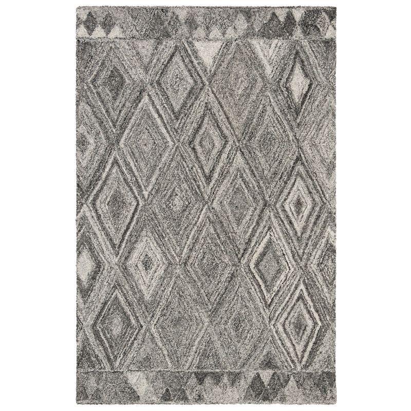 Grey and Black Diamond Pattern Hand-Tufted Wool Runner Rug