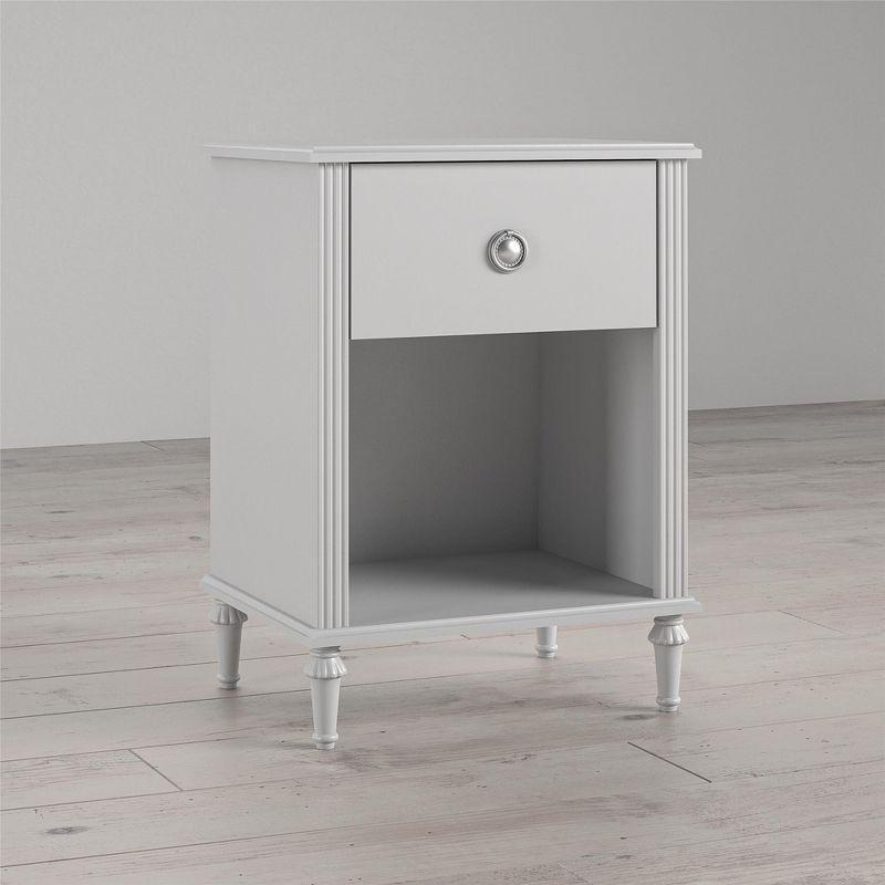 Arden Dove Gray Chic 1-Drawer Kids Nightstand with Open Cubby