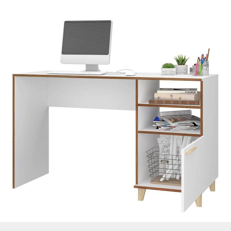 Minetta White Mid-Century Wood Office Desk with Filing Cabinet