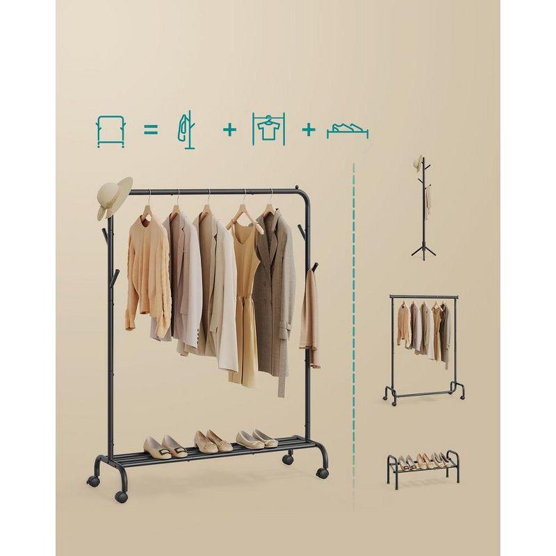 SONGMICS Clothes Rack, Clothing Rack for Hanging Clothes with Wheels, Heavy-Duty Metal Frame, Garment Rack, Clothes Storage and Display