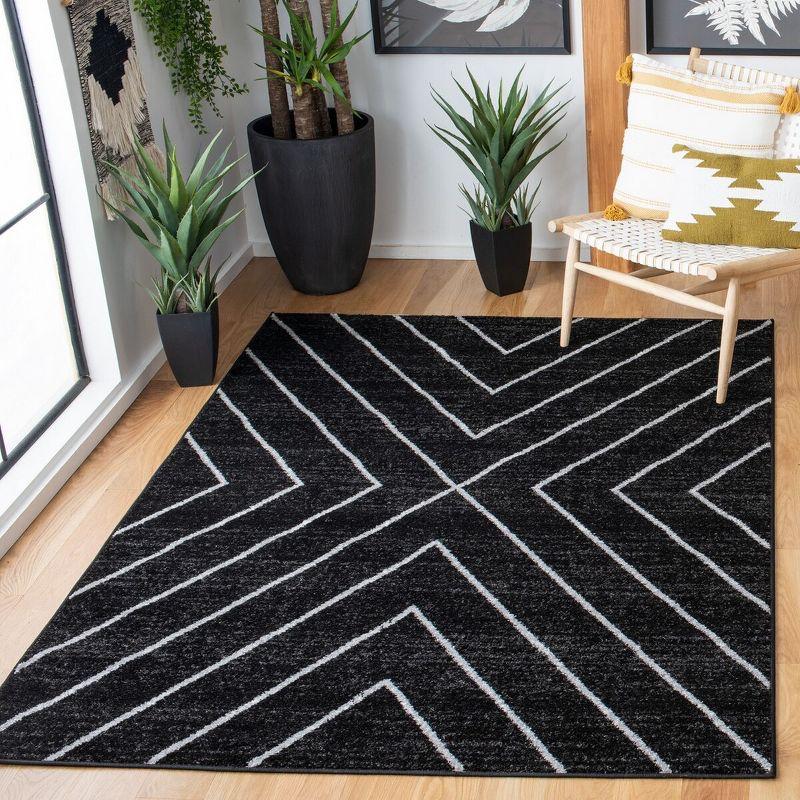 Black and Light Grey Geometric Synthetic Area Rug, 3' x 5'