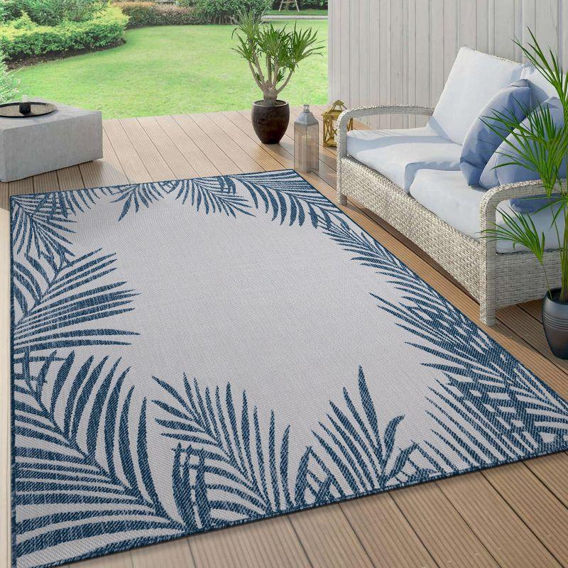 World Rug Gallery Tropical Floral Palm Leaves Textured Flat Weave Indoor/Outdoor Area Rug