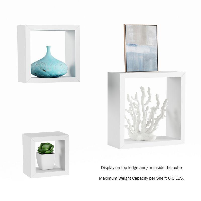 Elegant White Floating Cube Shelves with Hidden Brackets - Set of 3