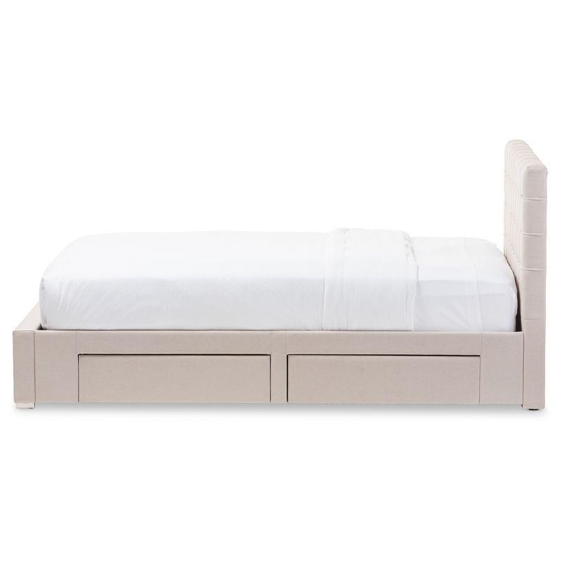 Rene Beige Fabric Upholstered Queen Bed with 4 Storage Drawers