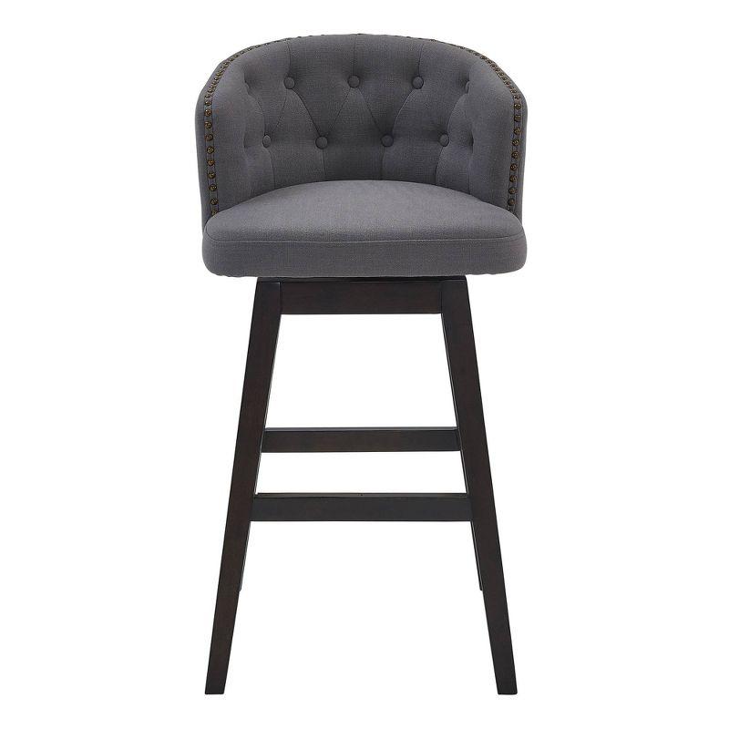 Contemporary 26" Gray Fabric Swivel Barstool with Espresso Wood Base