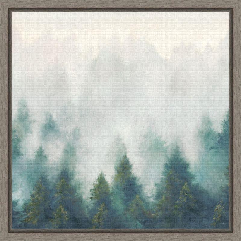 Misty Forest Landscape Gray and Green Canvas Print