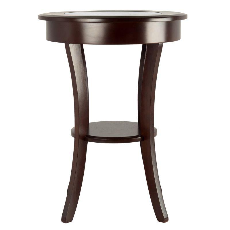 Cassie Round Accent Table with Glass - Cappuccino - Winsome: Flared Legs, Wood Composite Shelf, 27" Height