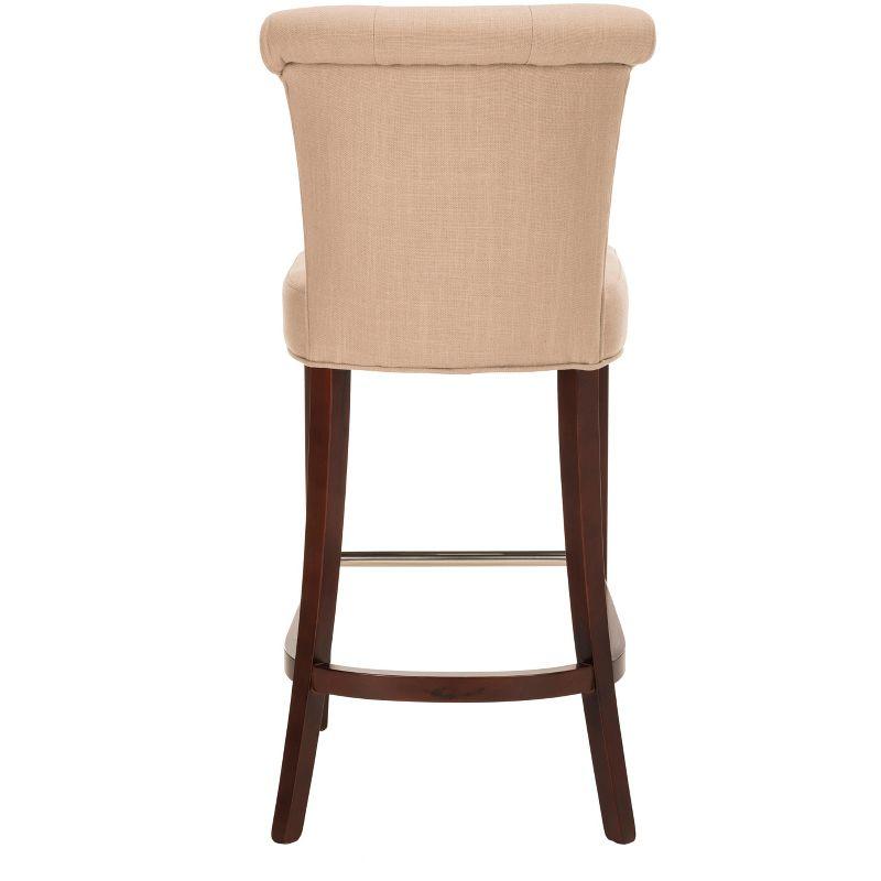 Transitional True Taupe Linen Blend Bar Stool with Cherry Mahogany Frame