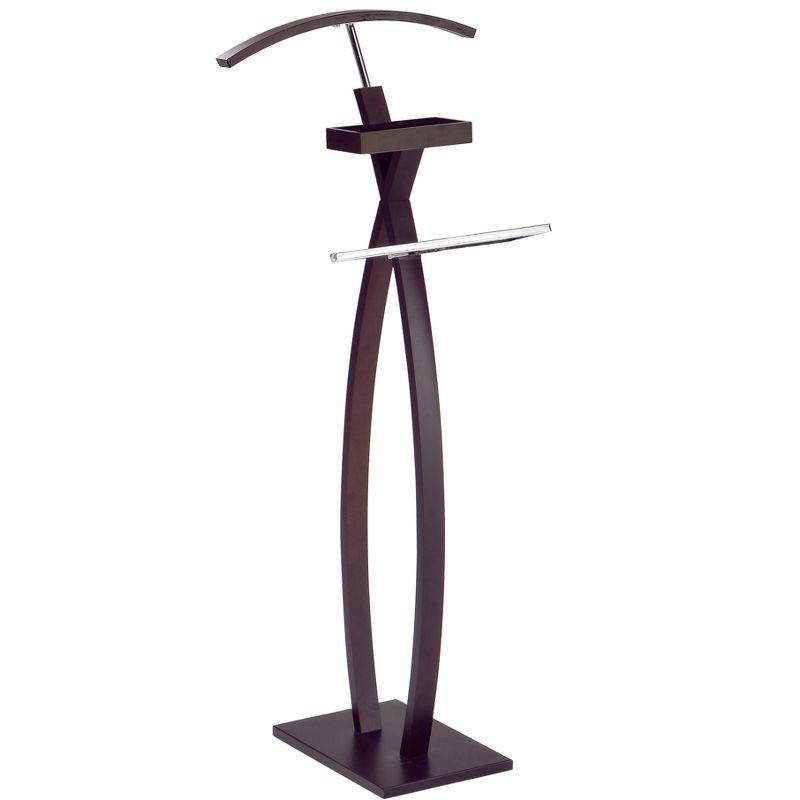 Curved Walnut and Chrome Valet Stand with Hanger and Tie Rack