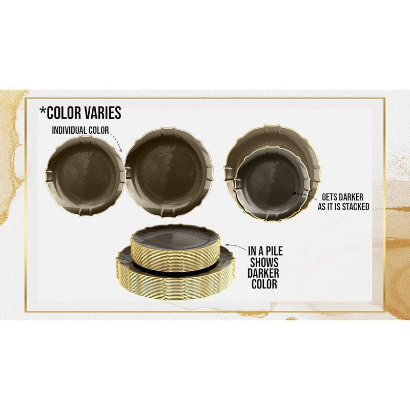 Trendables 40 Pieces Plastic Disposable Wedding Plates Set - 20 x 7.5" & 20 x 10" Thin & Delicate Peacock Tinted Petals Plates with Gold Rim-Serves 40