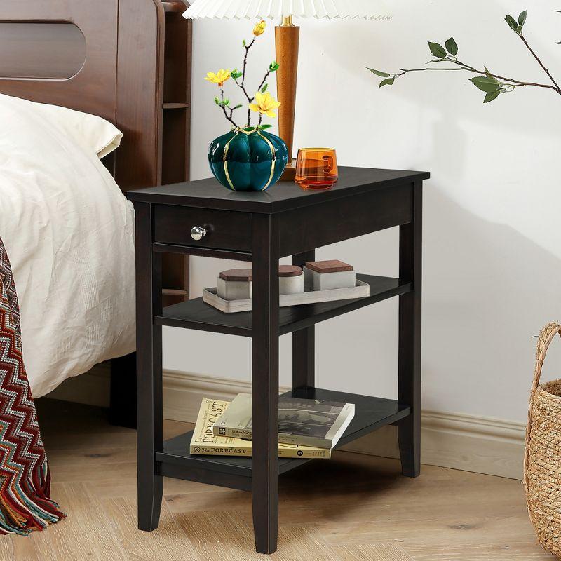 Espresso Brown 3-Tier Wood Side End Table with Drawer