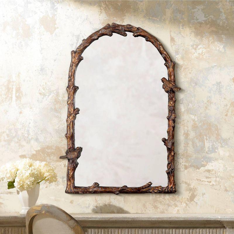 Uttermost Arched Top Vanity Accent Wall Mirror Rustic Antique Gold Gray Metal Frame 26" Wide for Bathroom Bedroom Living Room Home