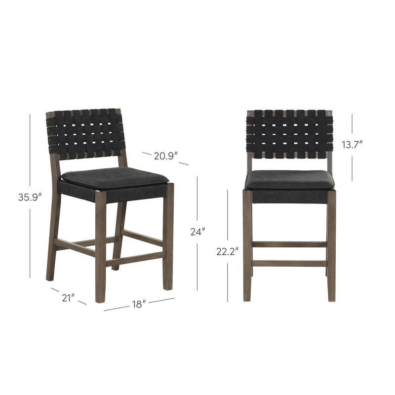 Nathan James Cohen Woven Faux Leather Counter Height Barstool Black: Rubberwood Frame, Saddle Seat, Stud Detail