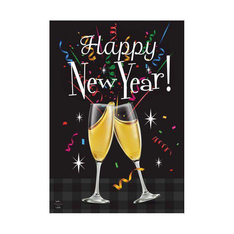 Happy New Year Double-Sided House Flag Champagne Glasses Toast 28" x 40" Briarwood Lane