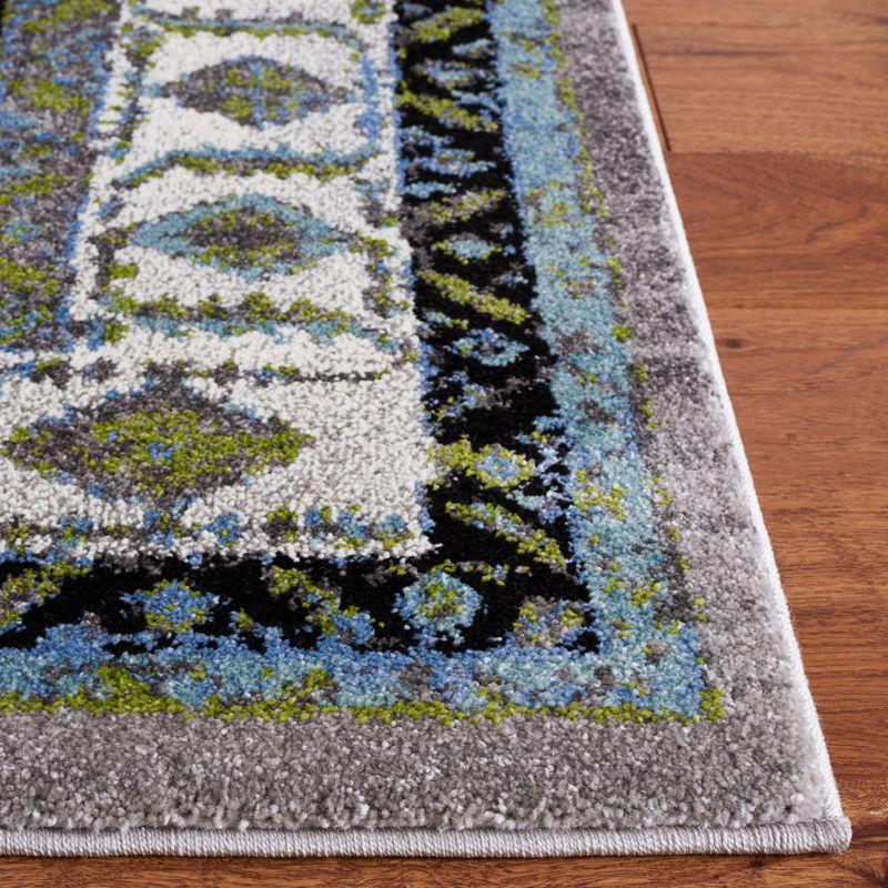 Gray and Green Rectangular Synthetic Area Rug