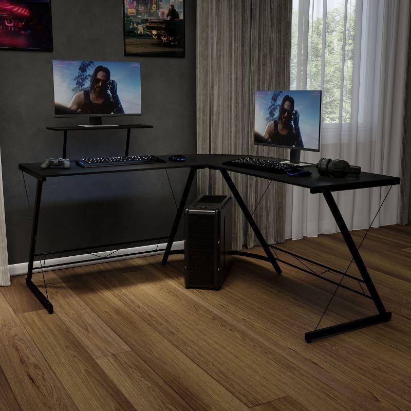 Flash Furniture L-Shaped Desk 71.5" Computer Corner Desk, Home Office Corner Desk, Gaming Desk, Space Saving, Easy to Assemble, Black/Black