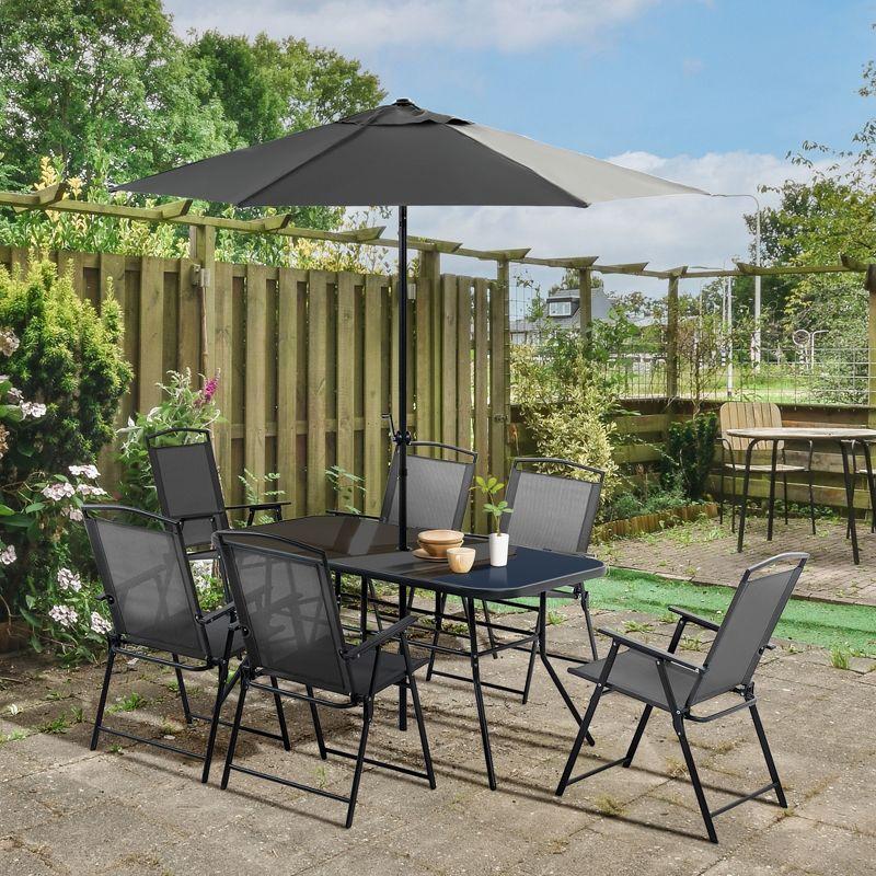 Outsunny 8 Piece Black Patio Dining Set with Umbrella