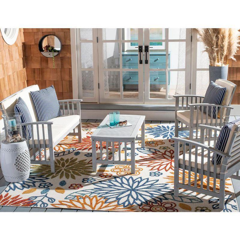 Rocklin 4 Piece Patio Outdoor Conversation Set - Grey/Beige/Navy White - Safavieh