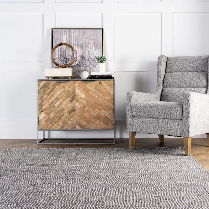 Nuloom Ago Geometric 6x9 Wool Indoor Area Rug for Living Room Bedroom Dining Room Kitchen, Grey/Ivory