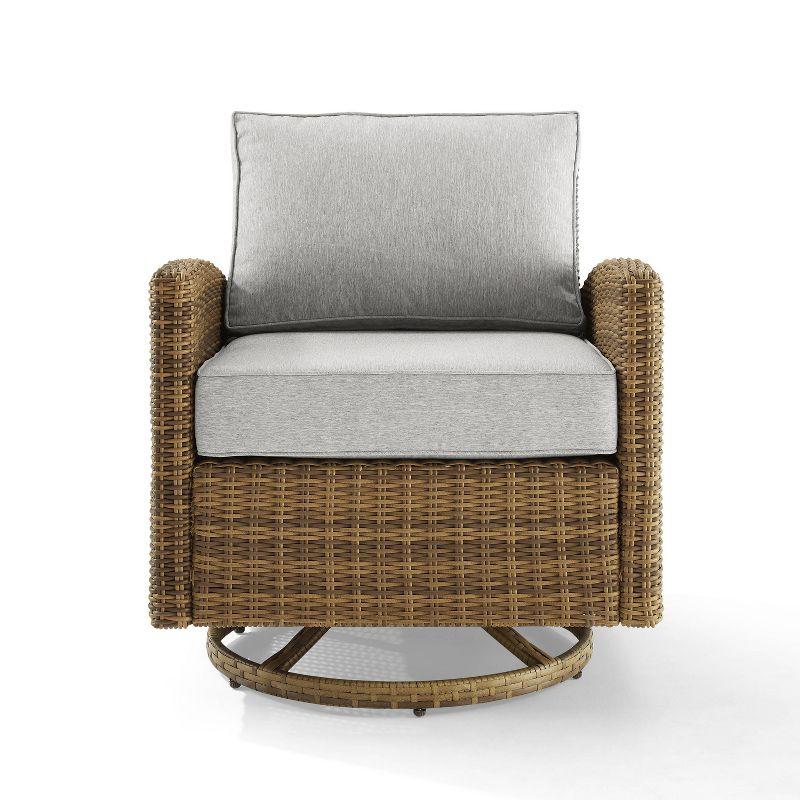 Bradenton Outdoor Steel Swivel Rocking Chair Gray/Weathered Brown - Crosley: Resin Wicker, Moisture-Resistant Cushions