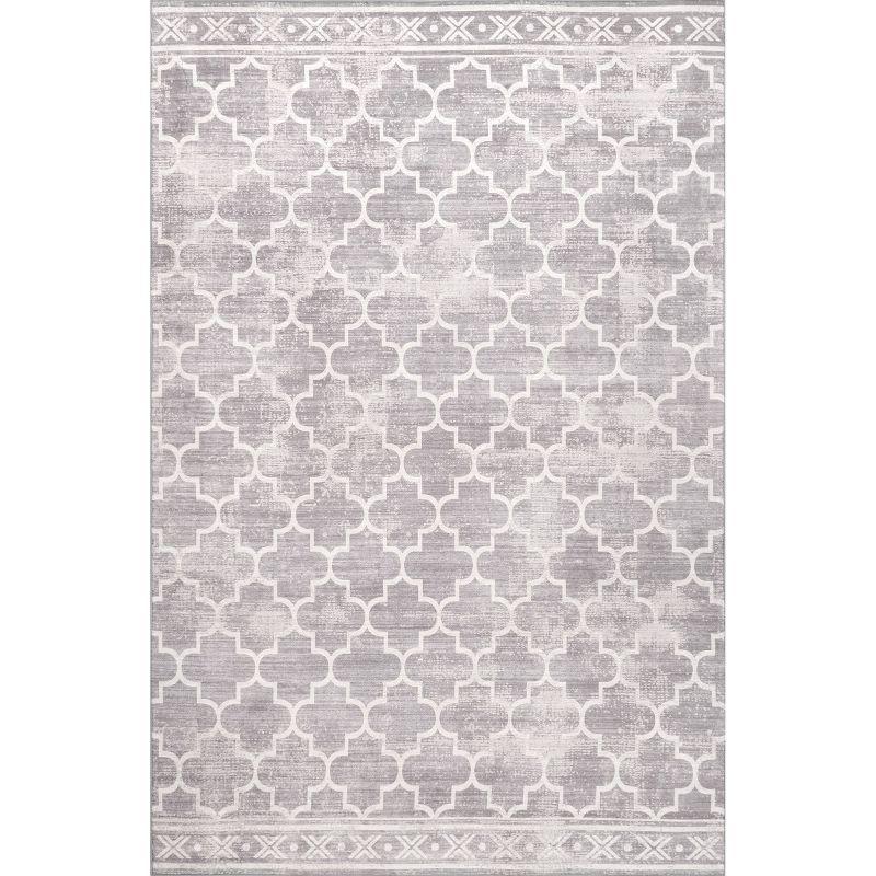 Gray Geometric Synthetic Washable Indoor/Outdoor Area Rug 3' x 5'