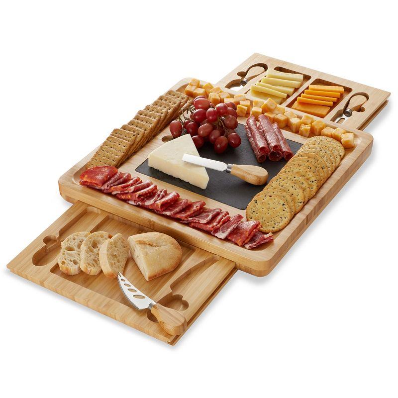 Bamboo Cheese Board Set with Slate Plate and Snack Trays