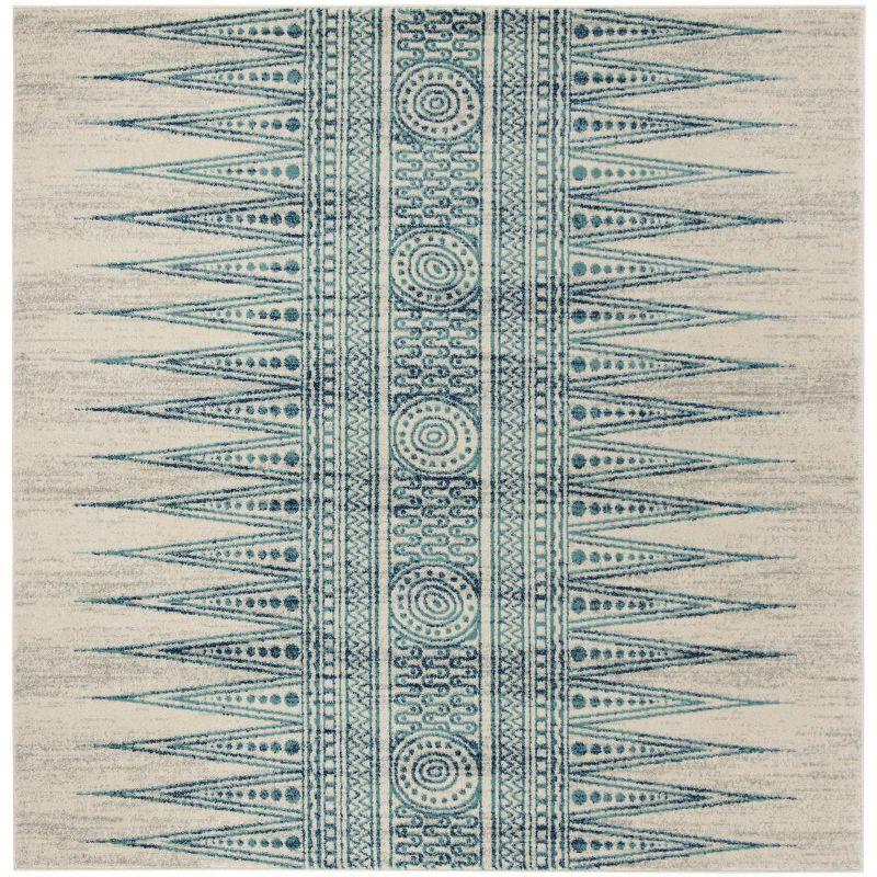 Evoke EVK226 Power Loomed Area Rug - Ivory/Turquoise - 6'7"x6'7" - Safavieh.